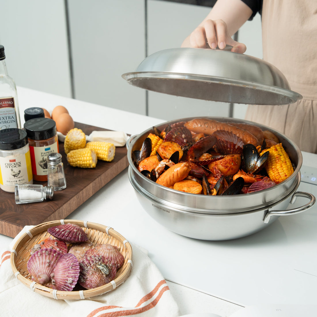 Stainless Steel Wok With Steamer Guide