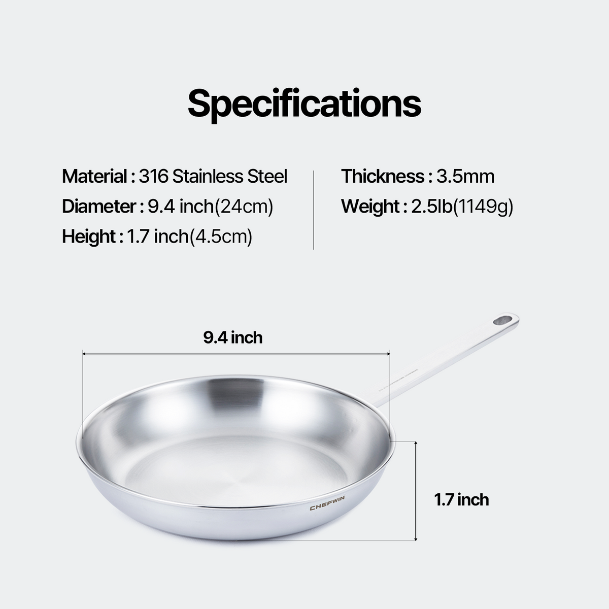 10.2-Inch 316 STS Saute Pan