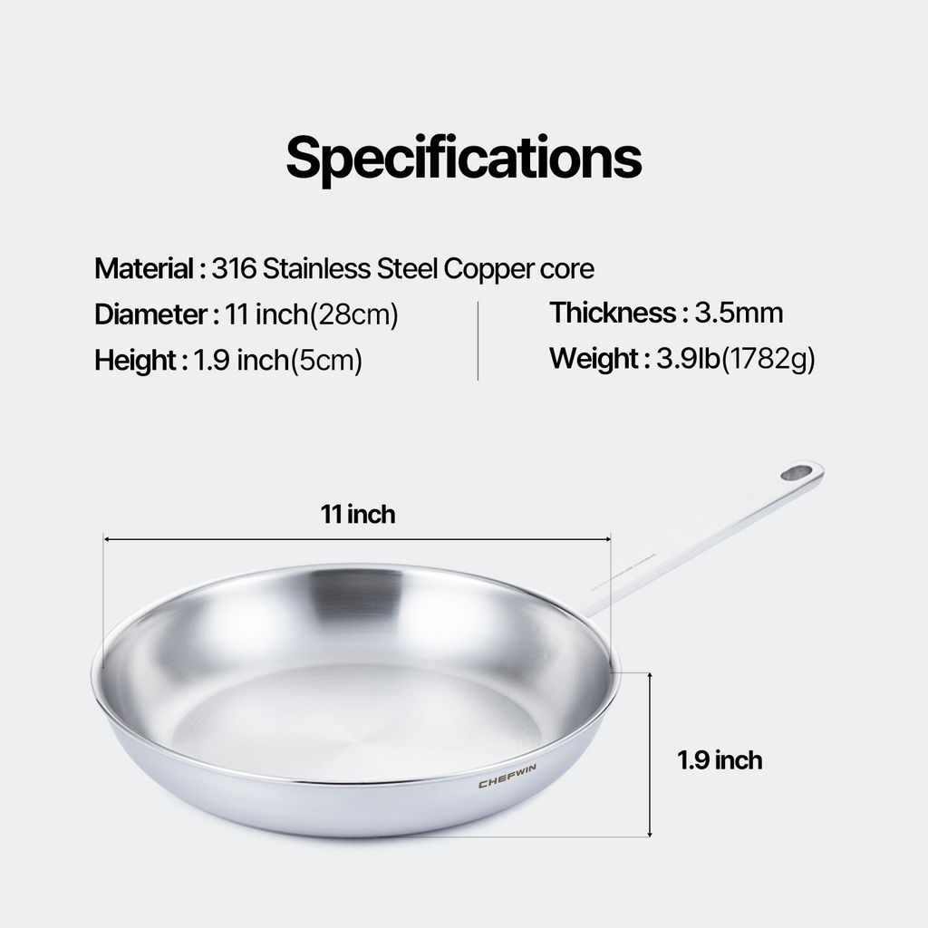 11-Inch 316 STS Copper Core Skillet Frying Pan